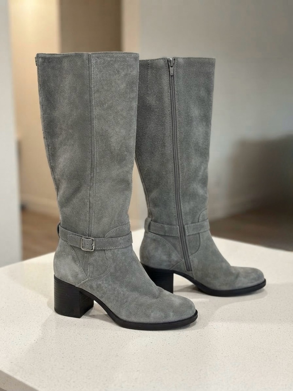 Koolaburra by UGG Gray Suede Block Heel Riding Boots Sz 10